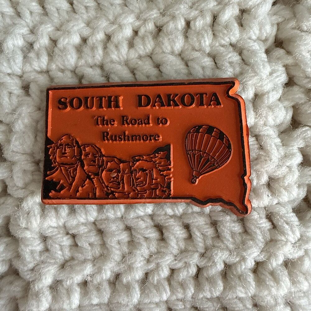 VTG South Dakota The Road To Rushmore Rubber Magnet Orange Hot Air Balloon